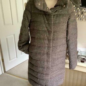 HERNO BOUCLE TWEED PADDED COAT, TAUPE, IT 42, US 6/8 - slight shimmer